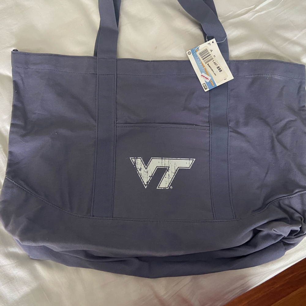 Gray canvas Virginia tech bag.